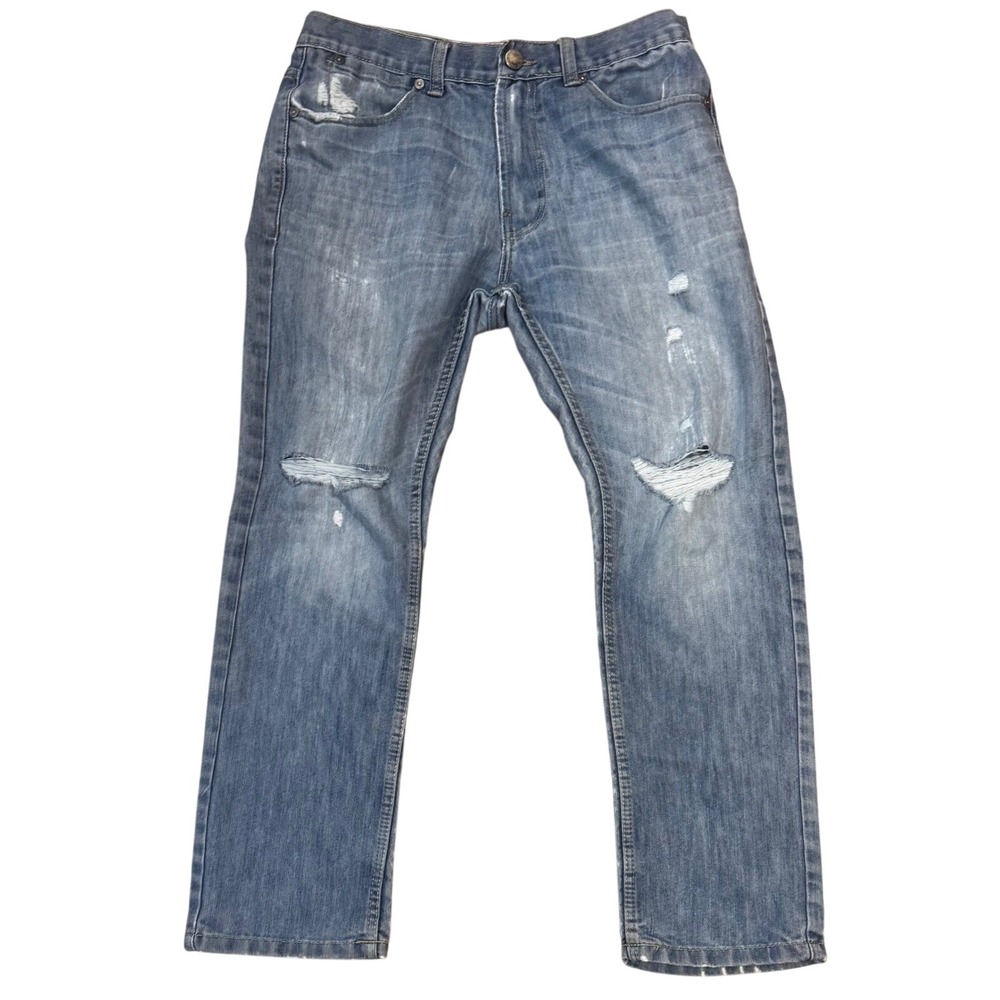 PD&C Men's Blue Medium Wash Ripped Denim Slim Straight Distressed Jeans Sz 32x30